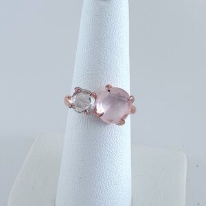 NEW two stone faceted Rose quartz green amethyst combo rose gold Ring